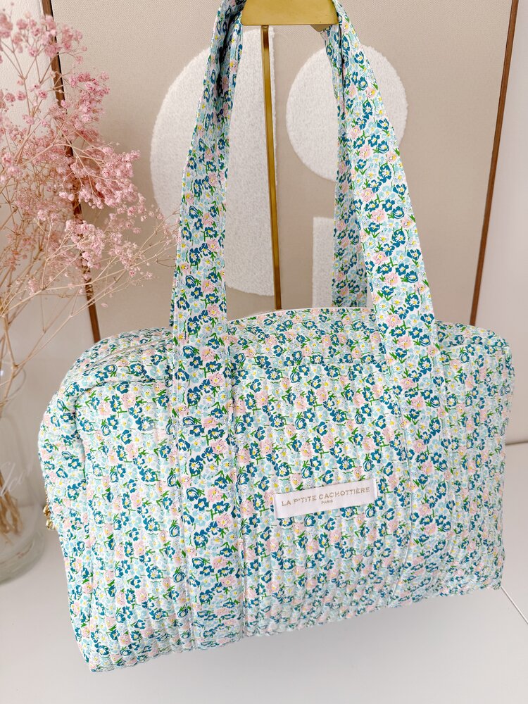 Acacia Flower Travel Bag / Blue & Green