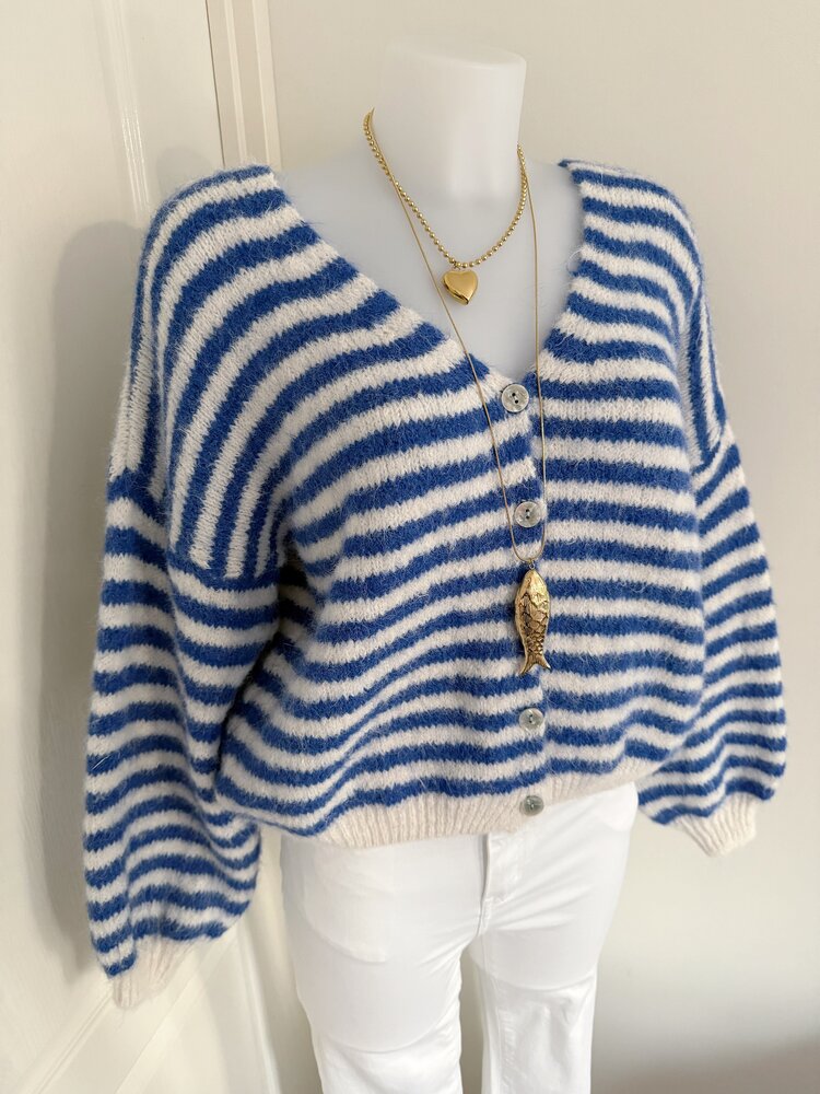 Mare Striped Knit Cardigan / Blue