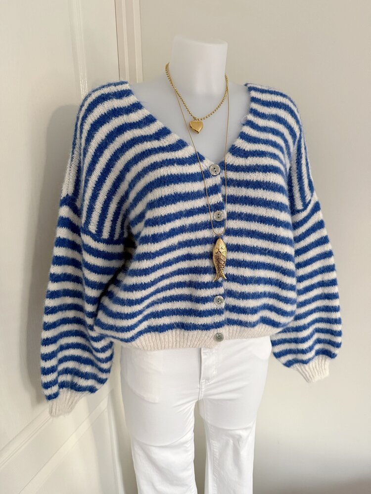 Mare Striped Knit Cardigan / Blue