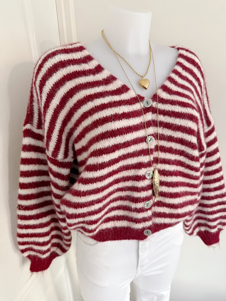 Mare Striped Knit Cardigan / Red