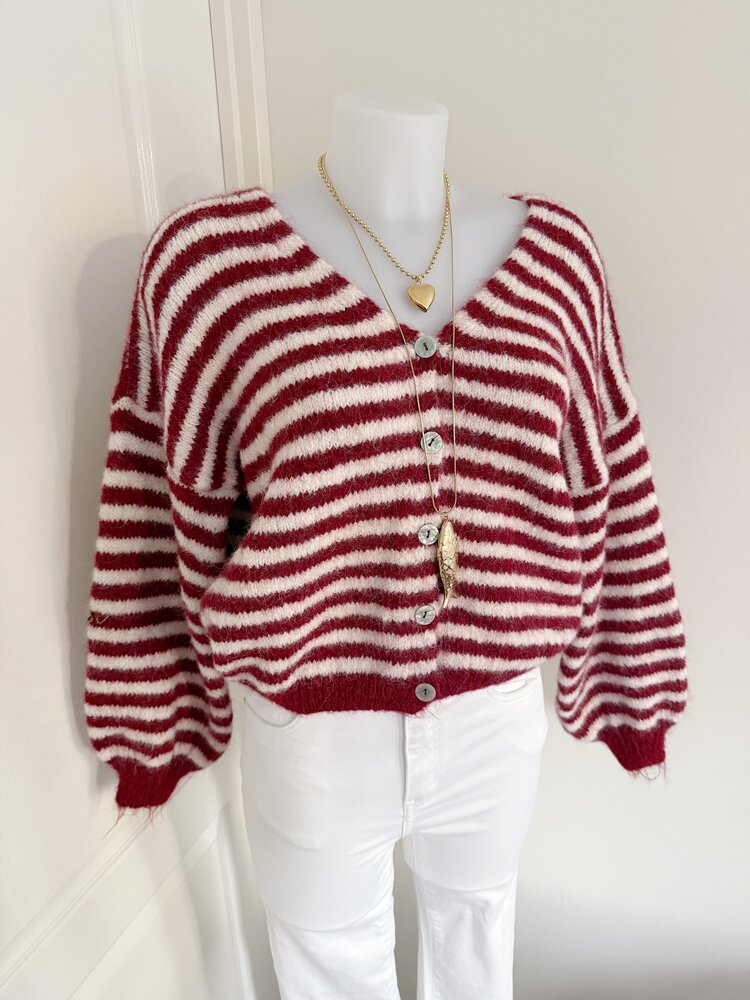 Mare Striped Knit Cardigan / Red