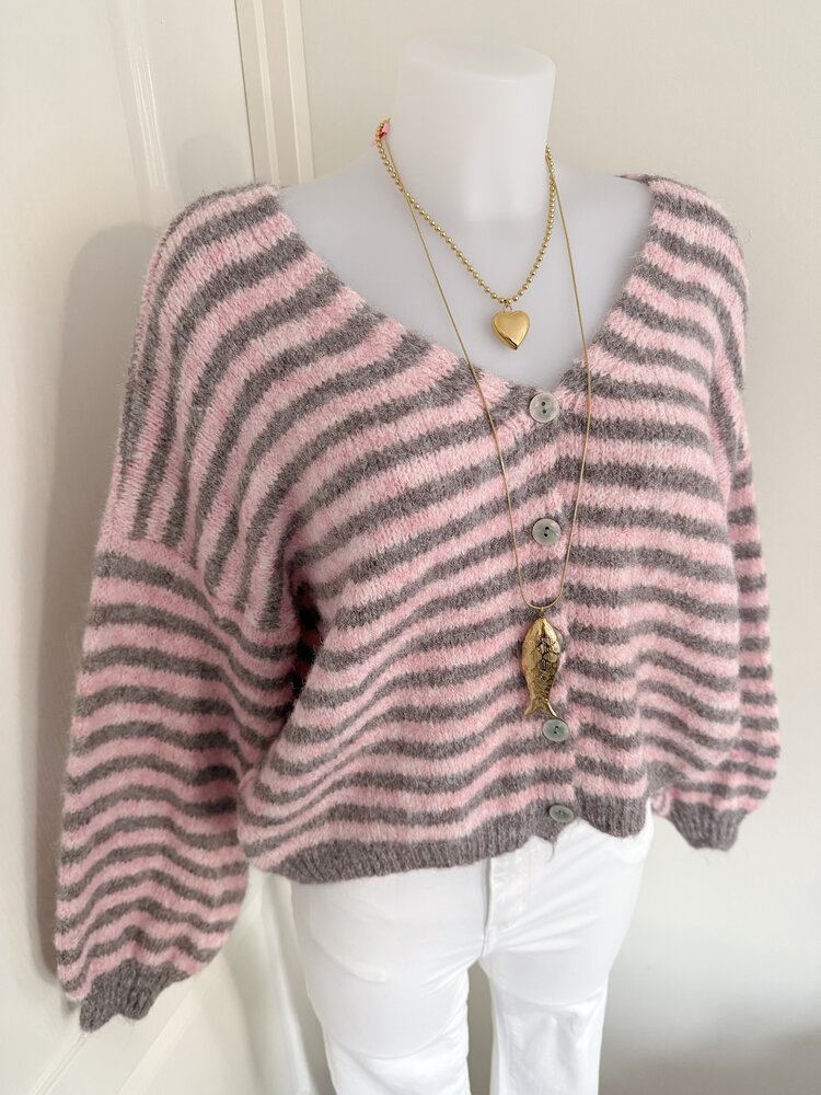 Mare Striped Knit Cardigan / Pink & Taupe