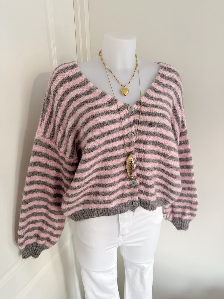 Mare Striped Knit Cardigan / Pink & Taupe