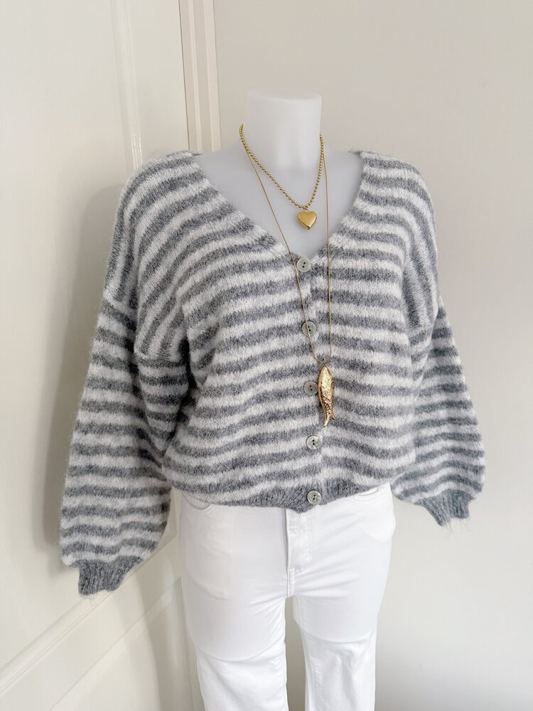Mare Striped Knit Cardigan / Grey