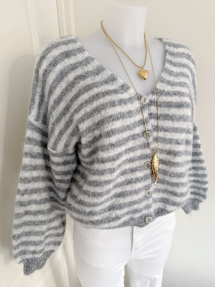 Mare Striped Knit Cardigan / Grey