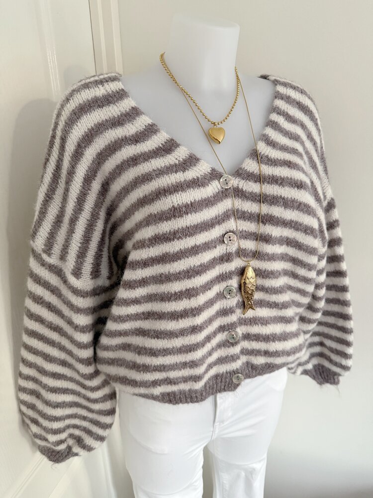 Mare Striped Knit Cardigan / Dark Taupe