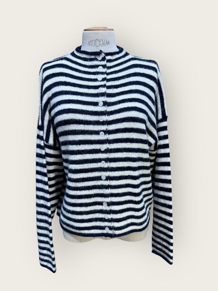 Xenia Striped Knit Cardigan / Navy Blue