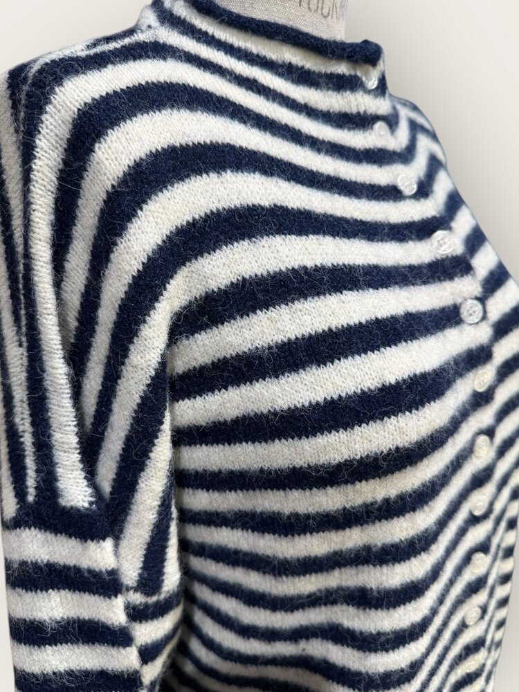 Xenia Striped Knit Cardigan / Navy Blue