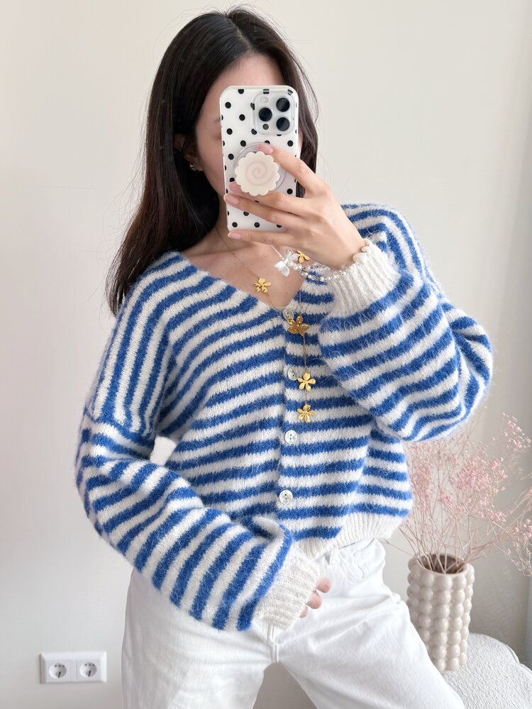 Mare Striped Knit Cardigan / Blue