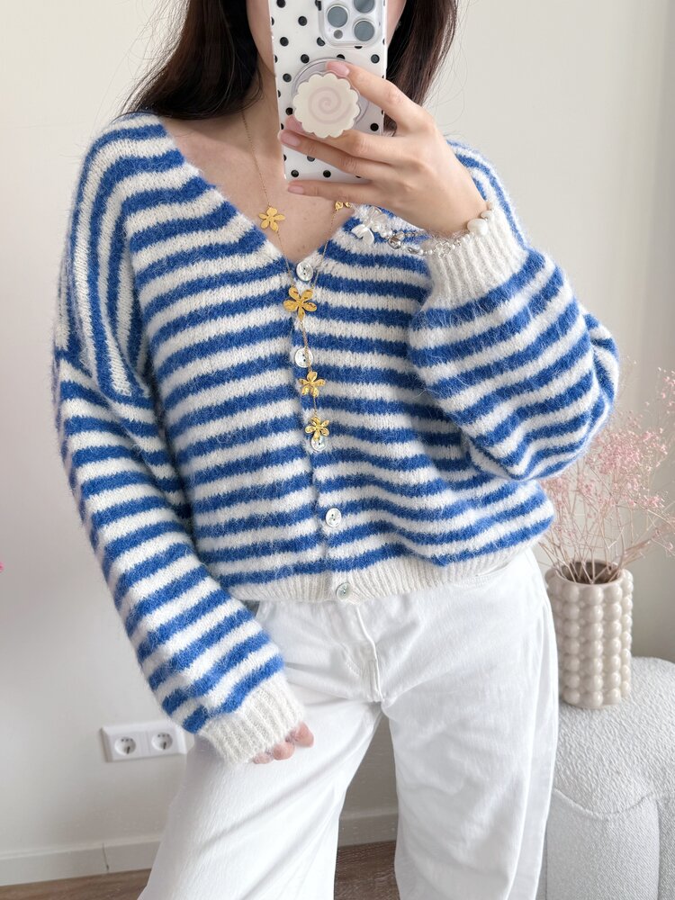 Mare Striped Knit Cardigan / Blue