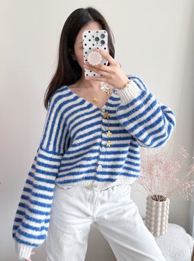 Mare Striped Knit Cardigan / Blue