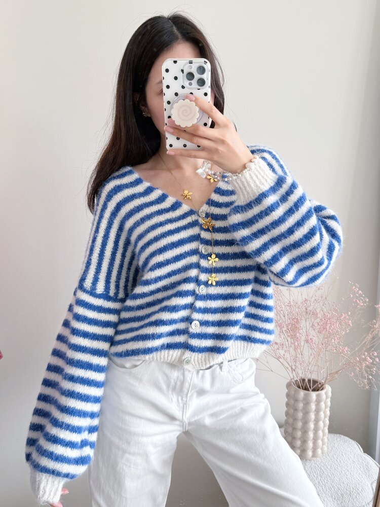 Mare Striped Knit Cardigan / Blue