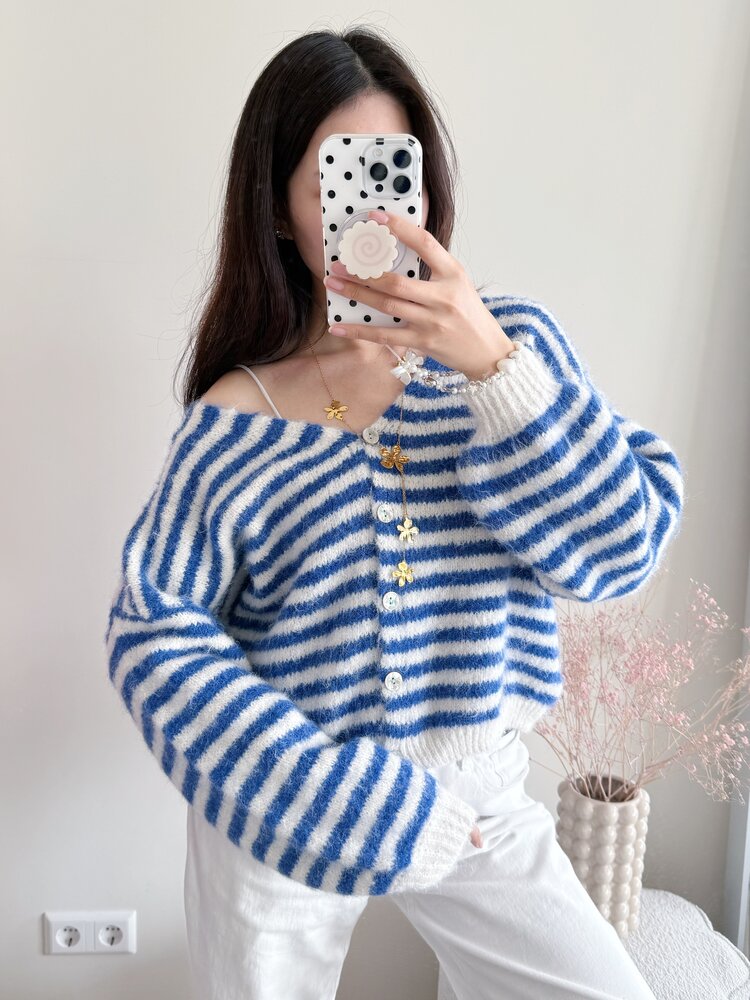 Mare Striped Knit Cardigan / Blue