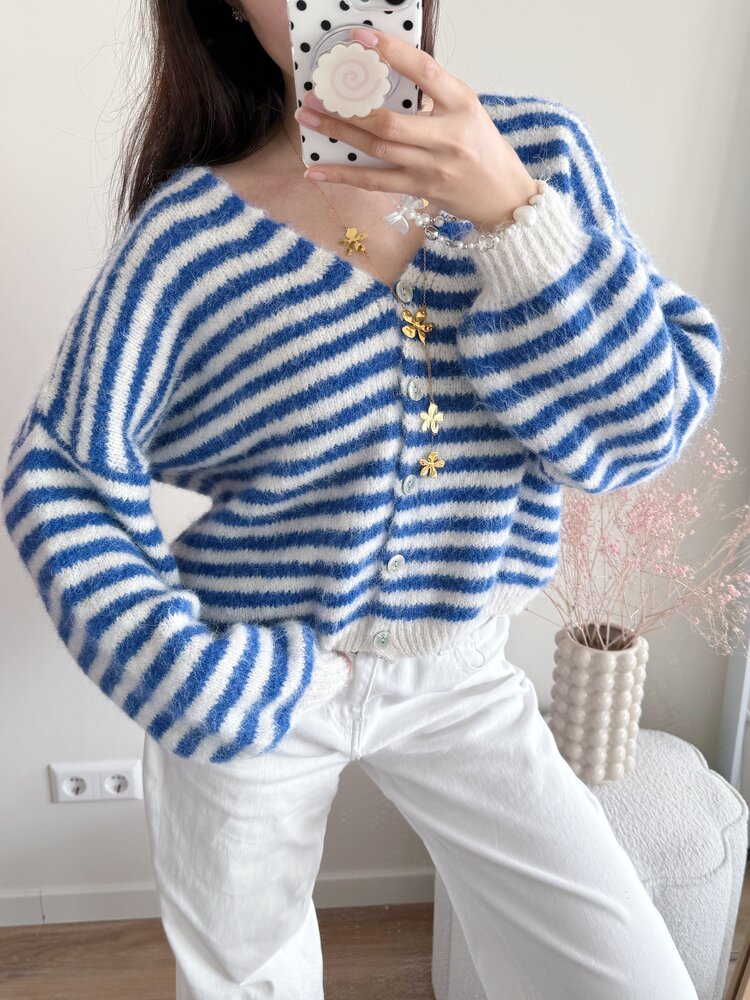 Mare Striped Knit Cardigan / Blue
