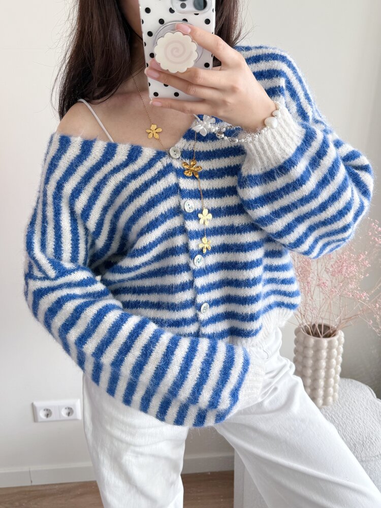 Mare Striped Knit Cardigan / Blue