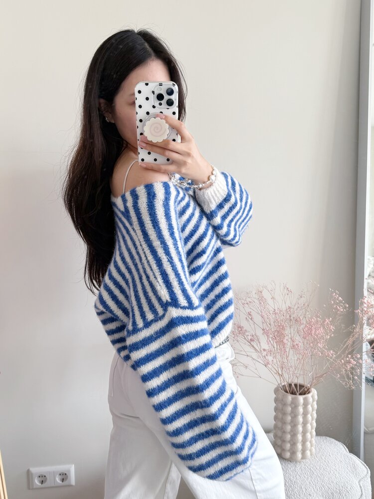 Mare Striped Knit Cardigan / Blue