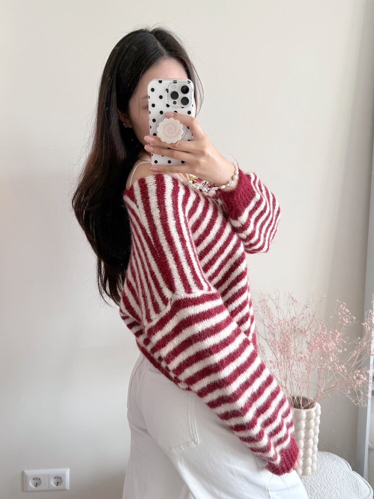 Mare Striped Knit Cardigan / Red