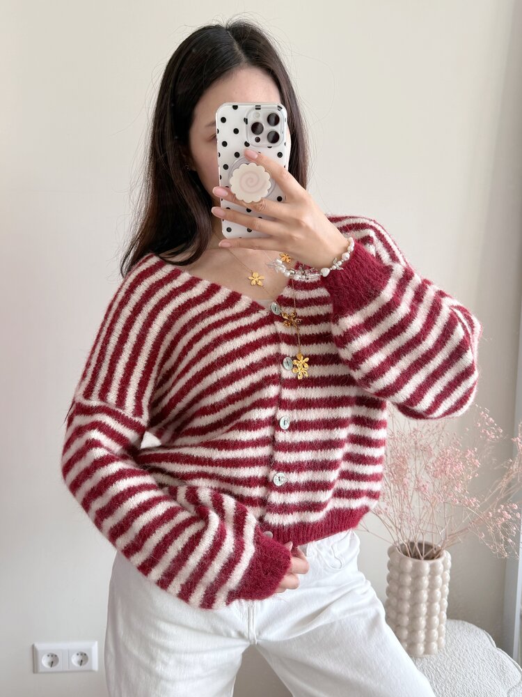 Mare Striped Knit Cardigan / Red