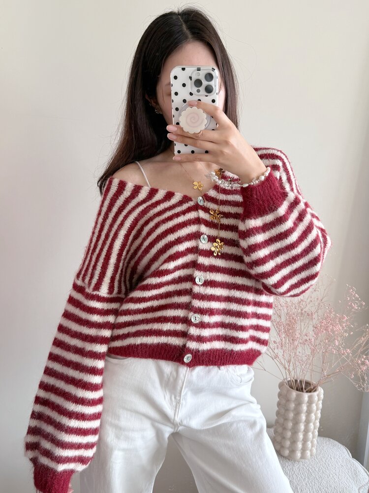 Mare Striped Knit Cardigan / Red