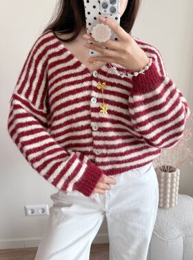 Mare Striped Knit Cardigan / Red