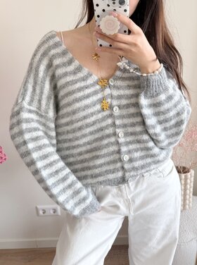 Mare Striped Knit Cardigan / Grey