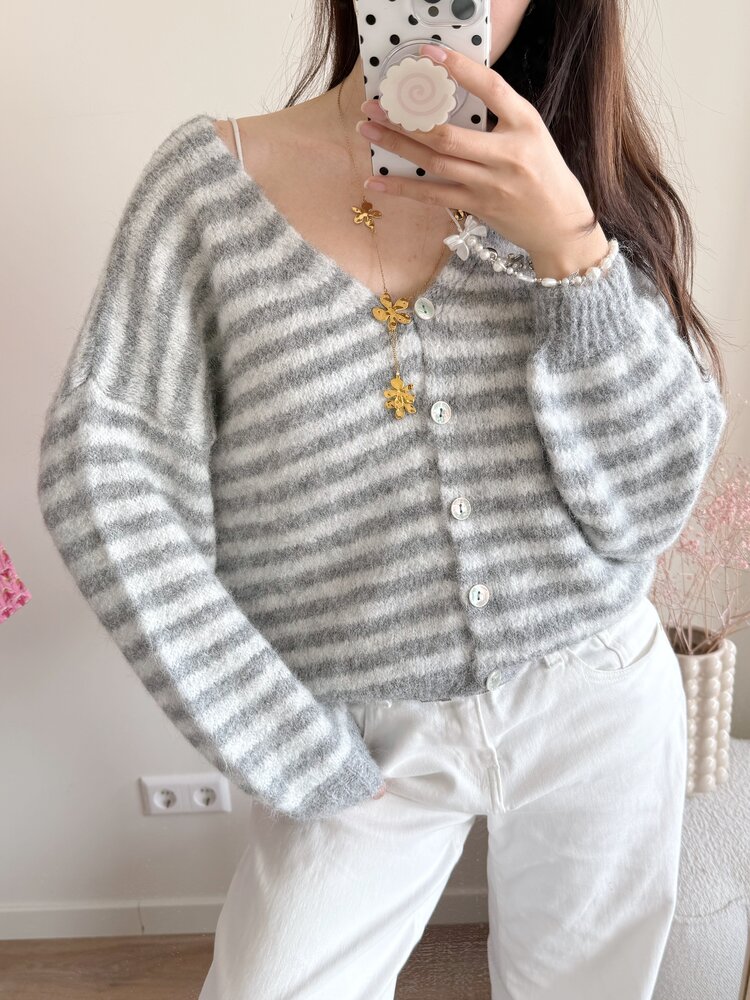 Mare Striped Knit Cardigan / Grey