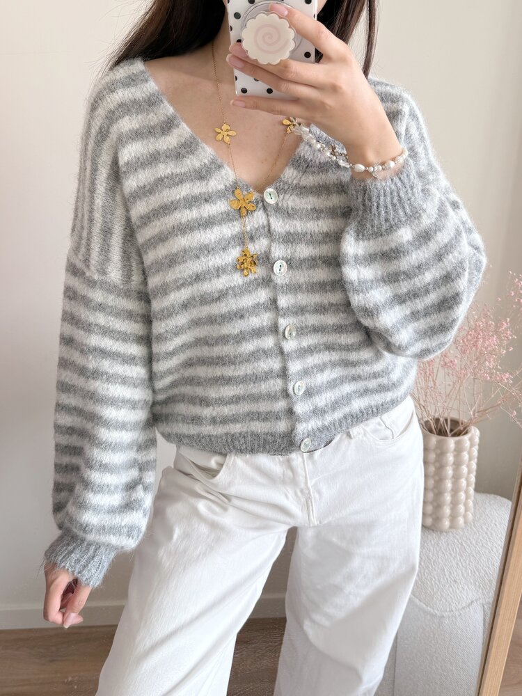 Mare Striped Knit Cardigan / Grey