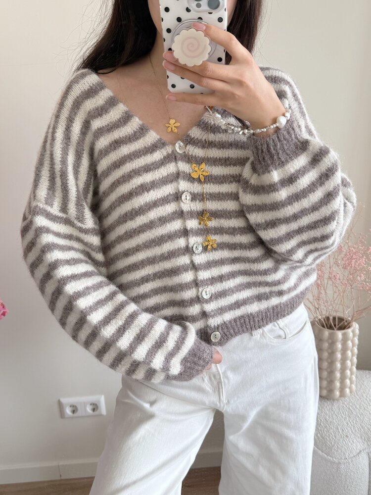 Mare Striped Knit Cardigan / Dark Taupe