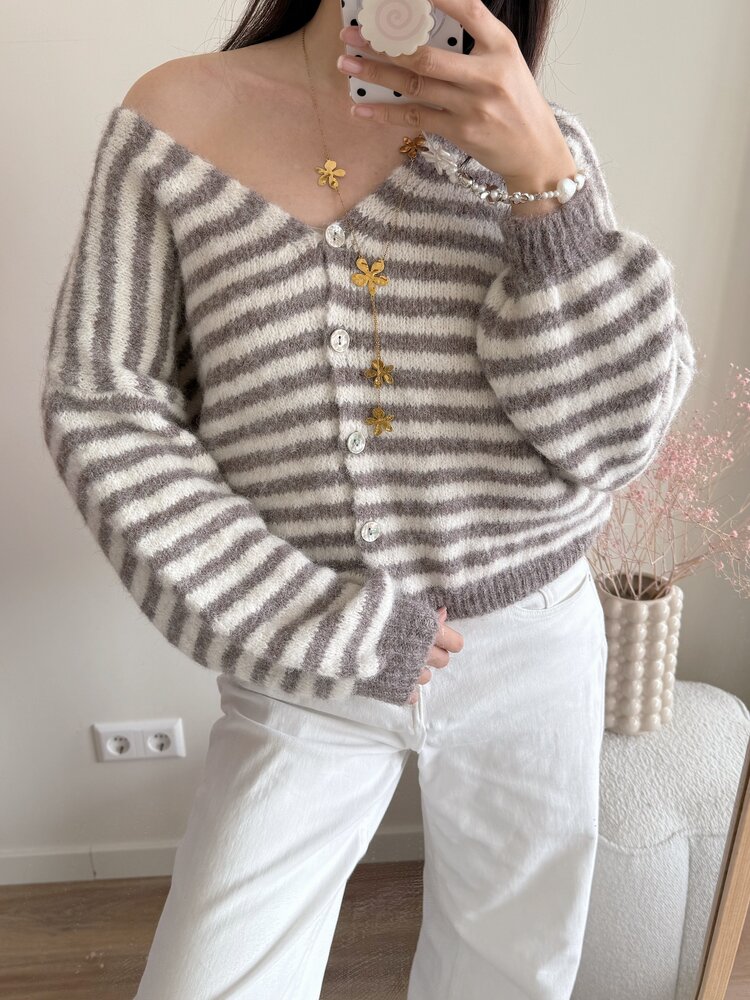 Mare Striped Knit Cardigan / Dark Taupe