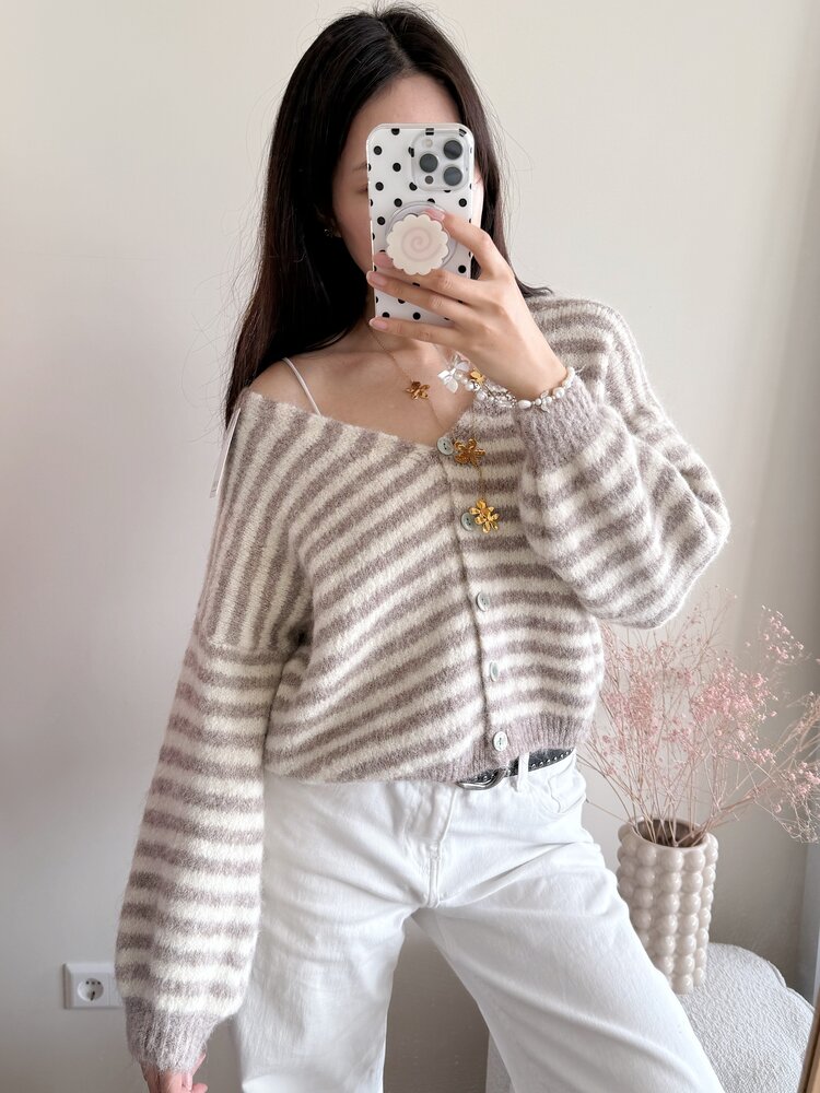 Mare Striped Knit Cardigan / Beige