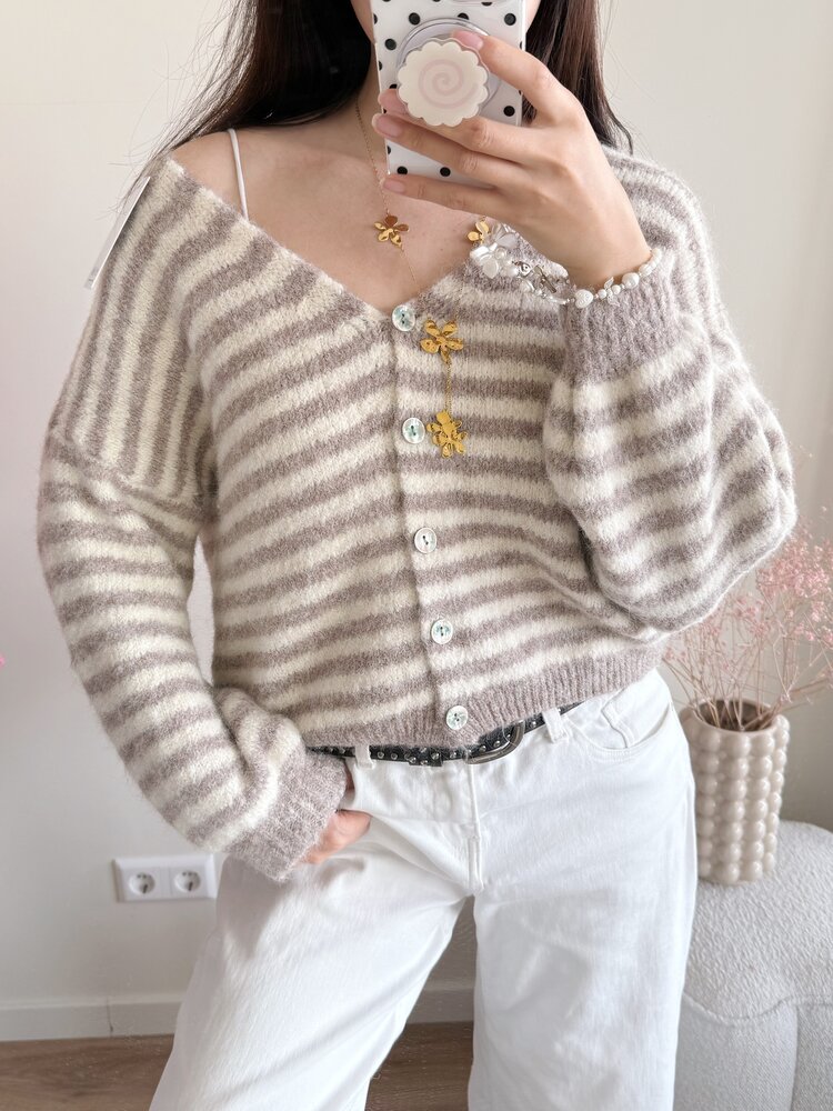 Mare Striped Knit Cardigan / Beige