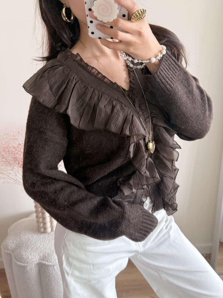 Milly Frill Knit Sweater / Brown