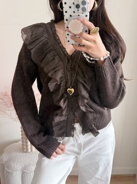 Milly Frill Knit Sweater / Brown