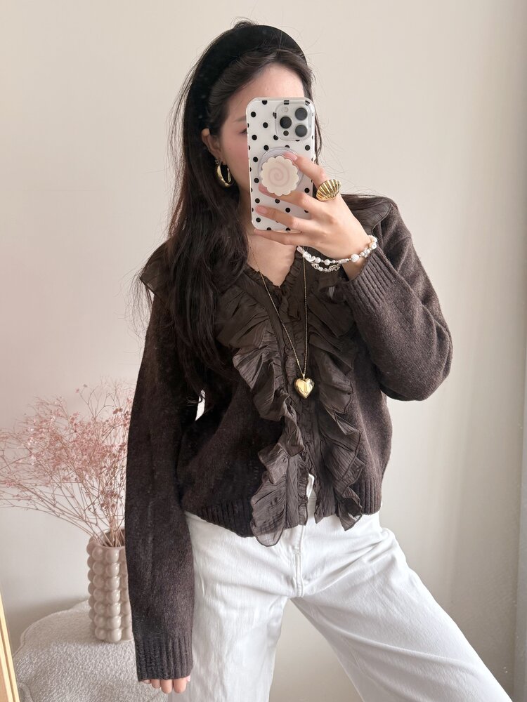 Milly Frill Knit Sweater / Brown