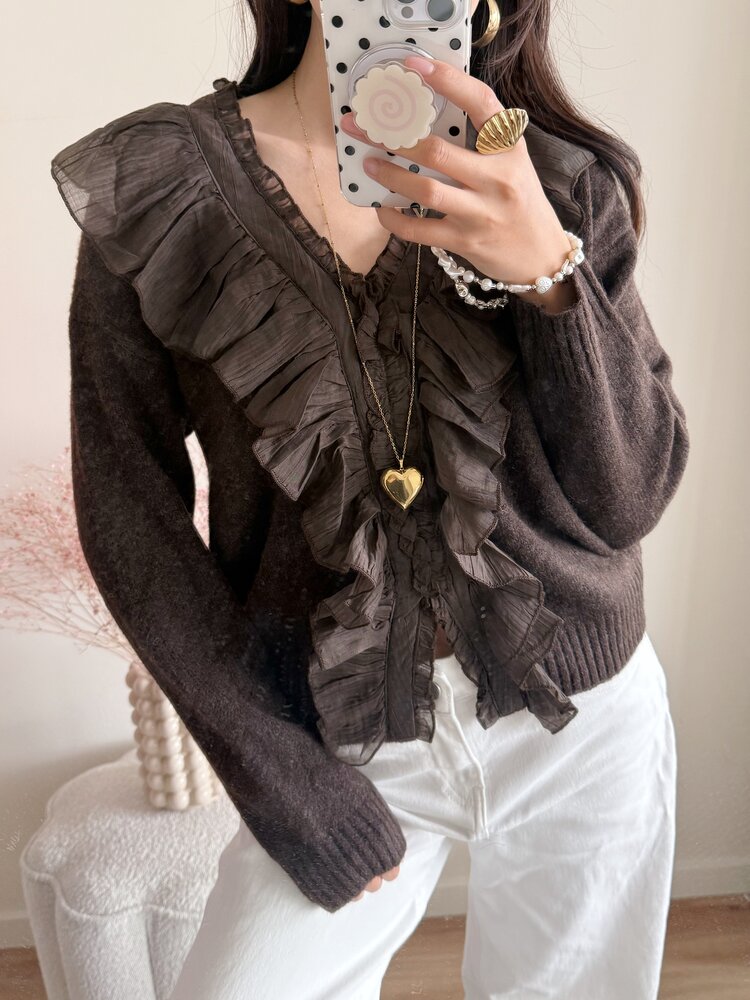 Milly Frill Knit Sweater / Brown