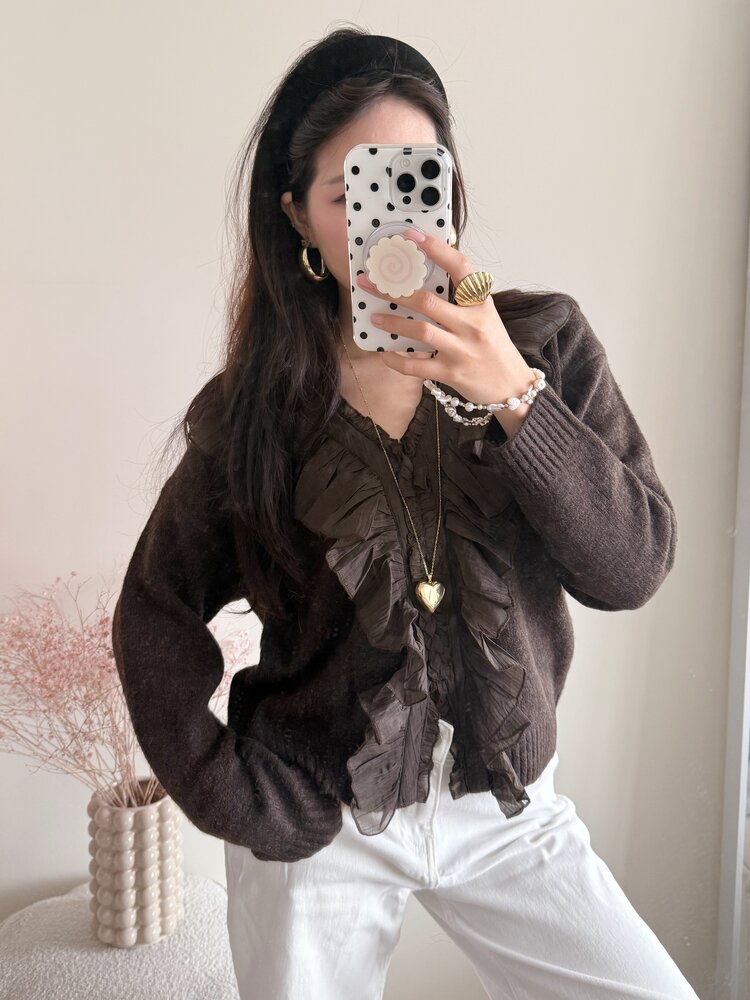 Milly Frill Knit Sweater / Brown