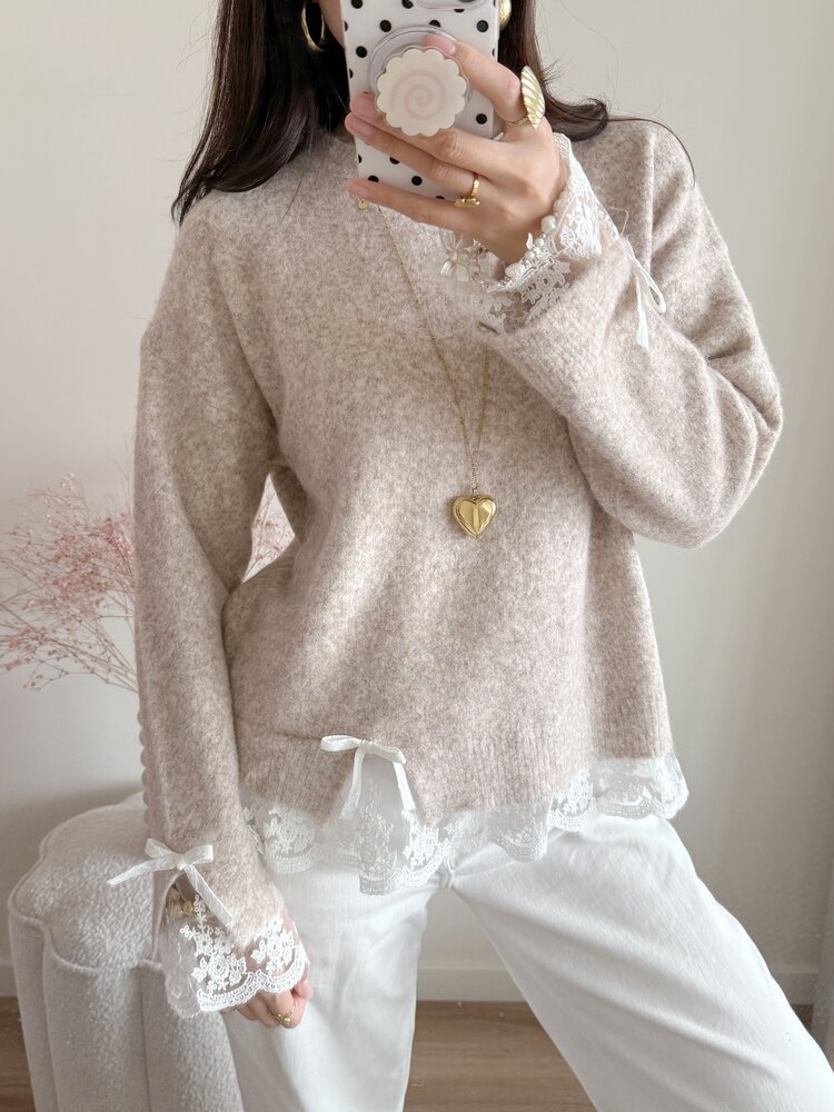 Daniella Lace Knit Sweater / Taupe