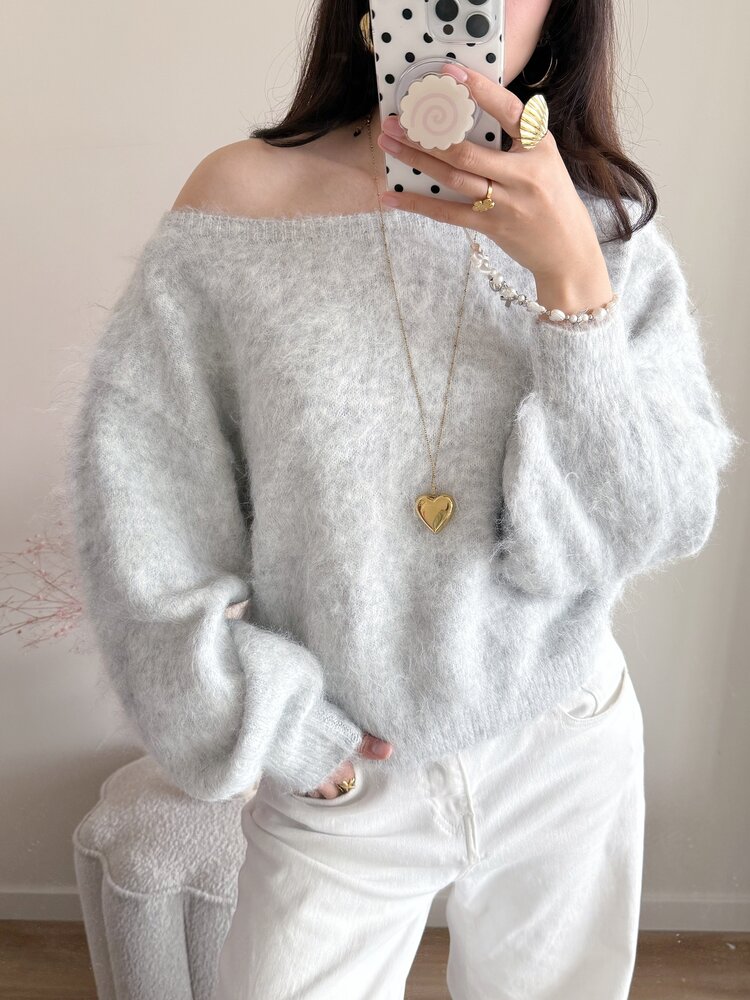 Sunmi Fluffy Knit Sweater / Light Grey