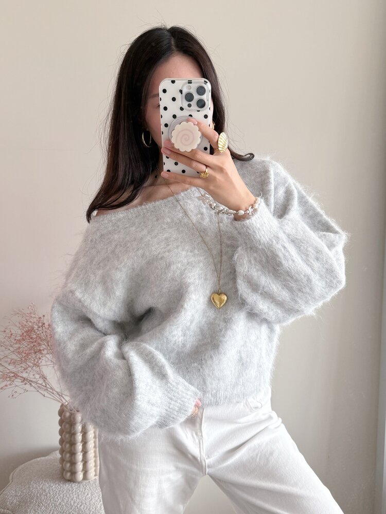 Sunmi Fluffy Knit Sweater / Light Grey