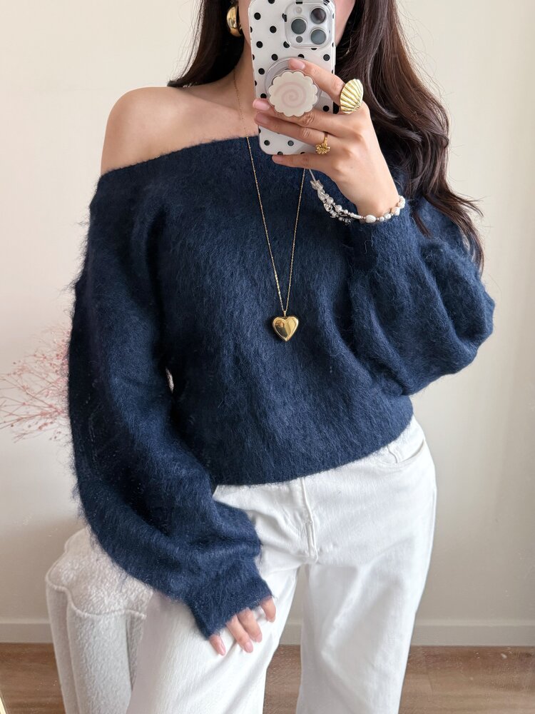 Sunmi Fluffy Knit Sweater / Navy Blue