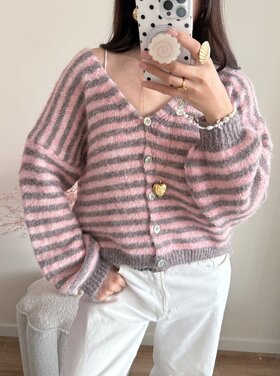 Mare Striped Knit Cardigan / Pink & Taupe