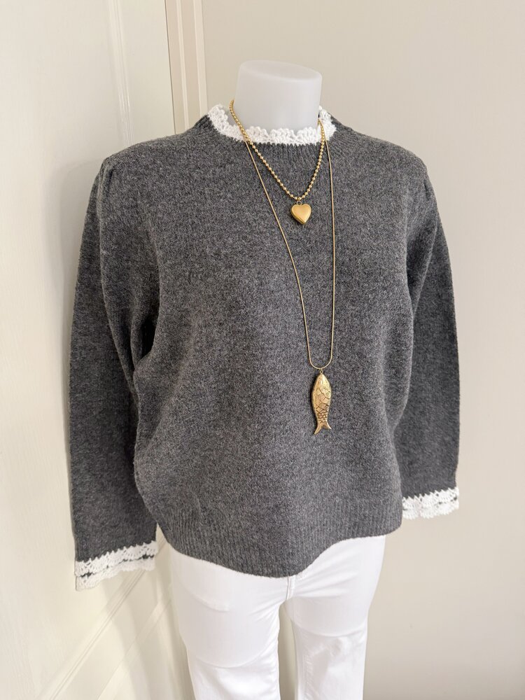 Luisa Embroidery Knit Sweater / Grey