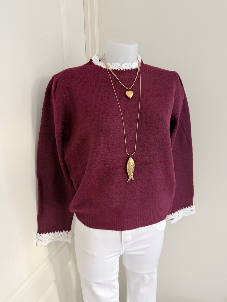 Luisa Embroidery Knit Sweater / Bordeaux