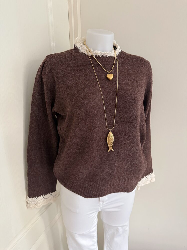 Luisa Embroidery Knit Sweater / Brown