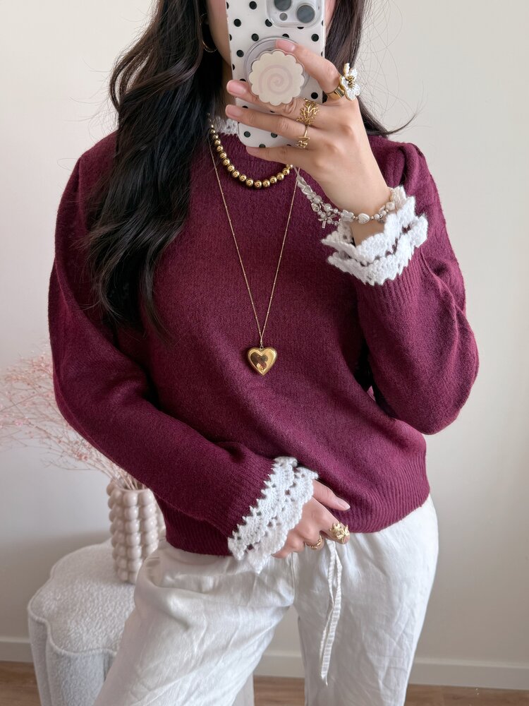 Luisa Embroidery Knit Sweater / Bordeaux