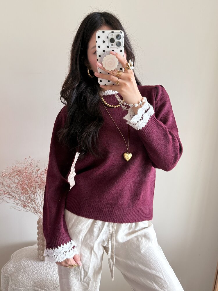 Luisa Embroidery Knit Sweater / Bordeaux