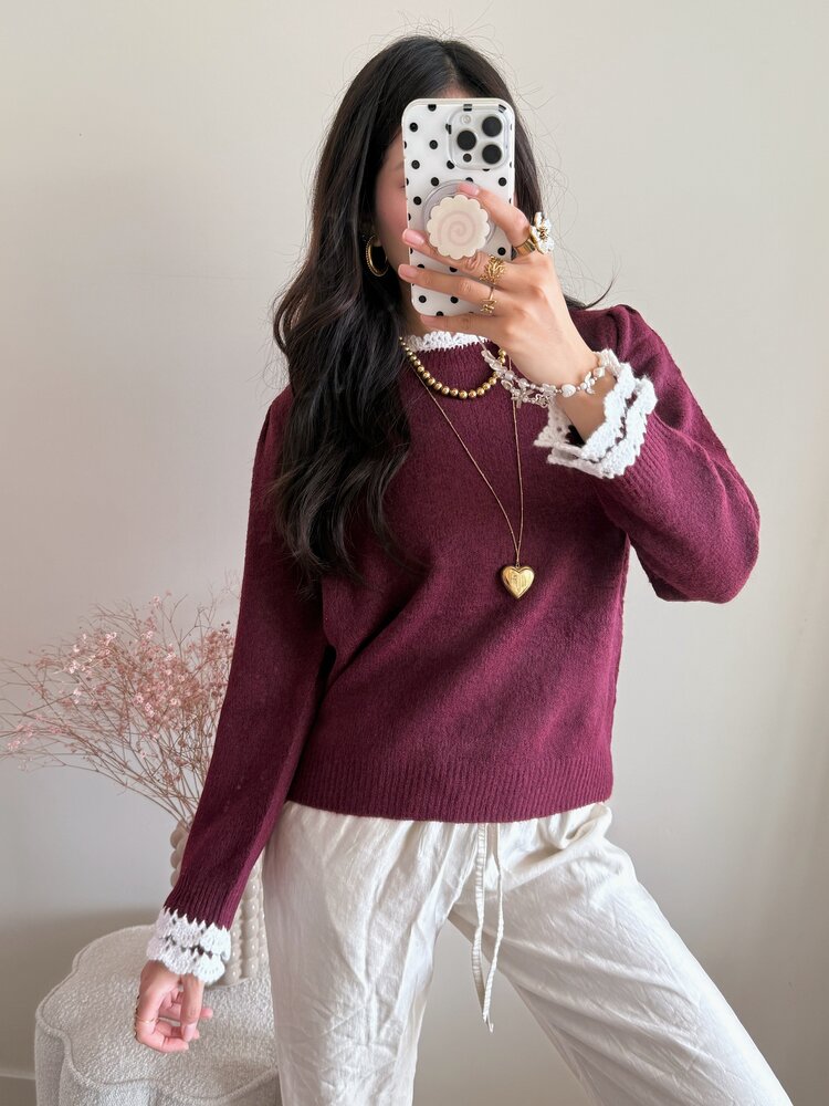 Luisa Embroidery Knit Sweater / Bordeaux