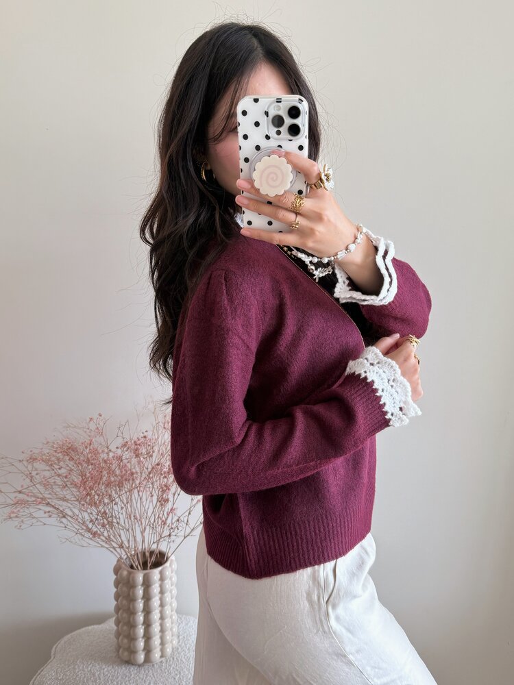 Luisa Embroidery Knit Sweater / Bordeaux