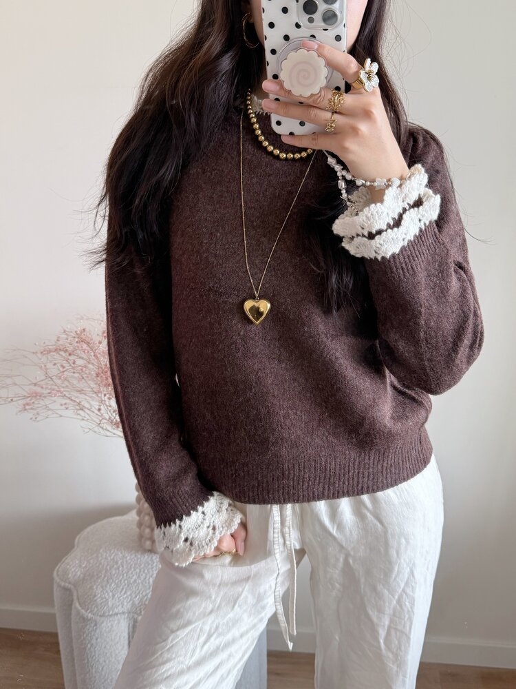 Luisa Embroidery Knit Sweater / Brown
