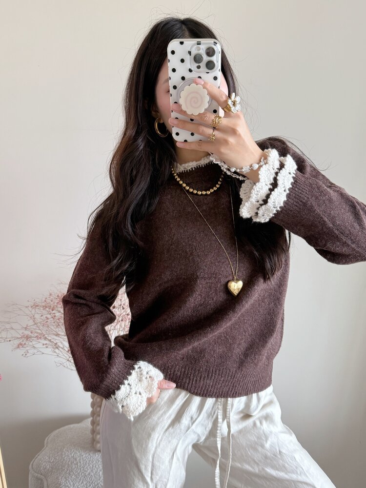Luisa Embroidery Knit Sweater / Brown